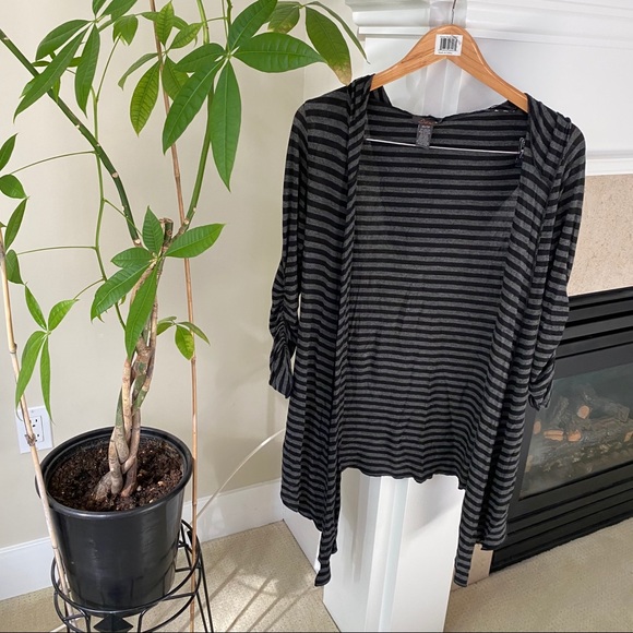 DEX Gray Black Thin Open Cardigan with Hood - Picture 6 of 7